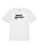 T-shirt blanc en coton Foot Dimanche avec inscription Maroc and Roll en noir et rouge sur la poitrine